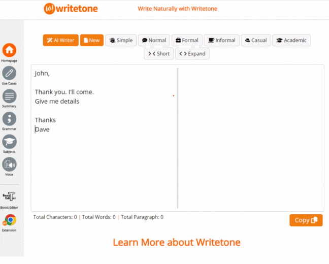 writetone paraphrasing tool, different tones